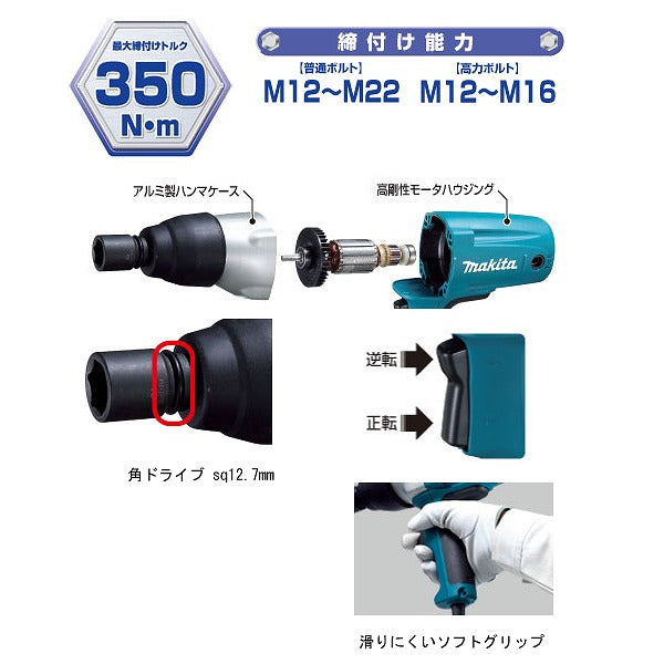 マキタ　インパクトレンチTW0350　ソケット(17、22、24mm)付き